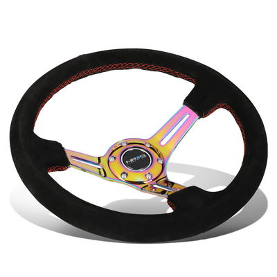NRG Innovations - Steering Wheel - 350mm Diameter 3 Deep Dish - Neo Chrome Spoke Suede W Red Stitch - 1