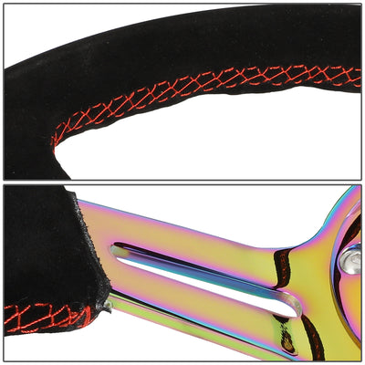 NRG Innovations - Steering Wheel - 350mm Diameter 3 Deep Dish - Neo Chrome Spoke Suede W Red Stitch - 3