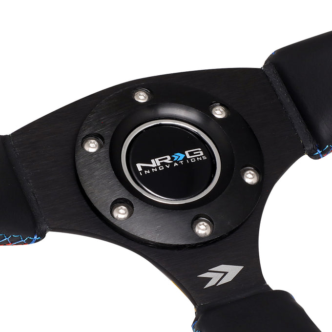 NRG Innovations - Steering Wheel - 350mm Diameter 2.5 Deep Dish - Leather Blue Red Center Mark - 2