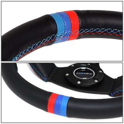 NRG Innovations - Steering Wheel - 350mm Diameter 2.5 Deep Dish - Leather Blue Red Center Mark - 3
