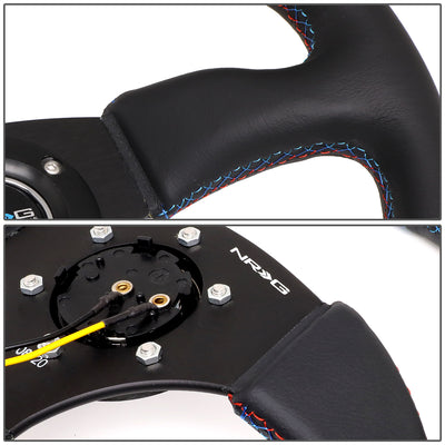 NRG Innovations - Steering Wheel - 350mm Diameter 2.5 Deep Dish - Leather Blue Red Center Mark - 4