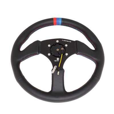 NRG Innovations - Steering Wheel - 350mm Diameter 2.5 Deep Dish - Leather Blue Red Center Mark - 5