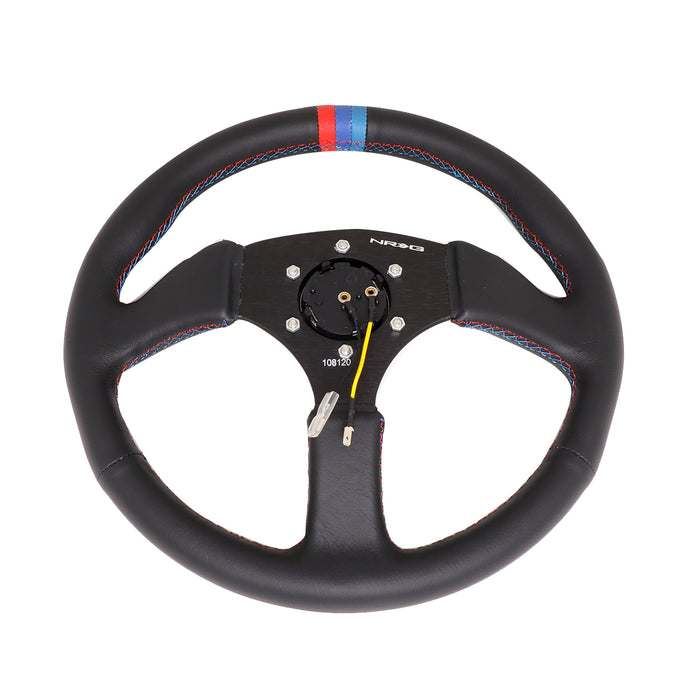 NRG Innovations - Steering Wheel - 350mm Diameter 2.5 Deep Dish - Leather Blue Red Center Mark - 5