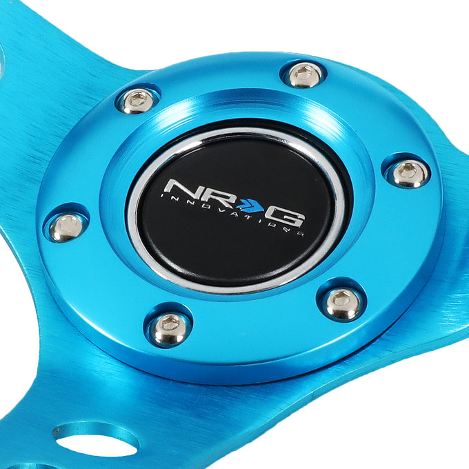 NRG Innovations - Steering Wheel - 350mm Diameter 3 Deep Dish - New Blue Spoke Leather Grip W Center Mark - 2