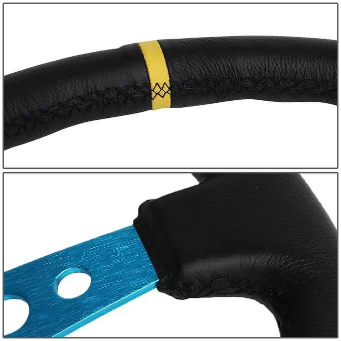 NRG Innovations - Steering Wheel - 350mm Diameter 3 Deep Dish - New Blue Spoke Leather Grip W Center Mark - 3