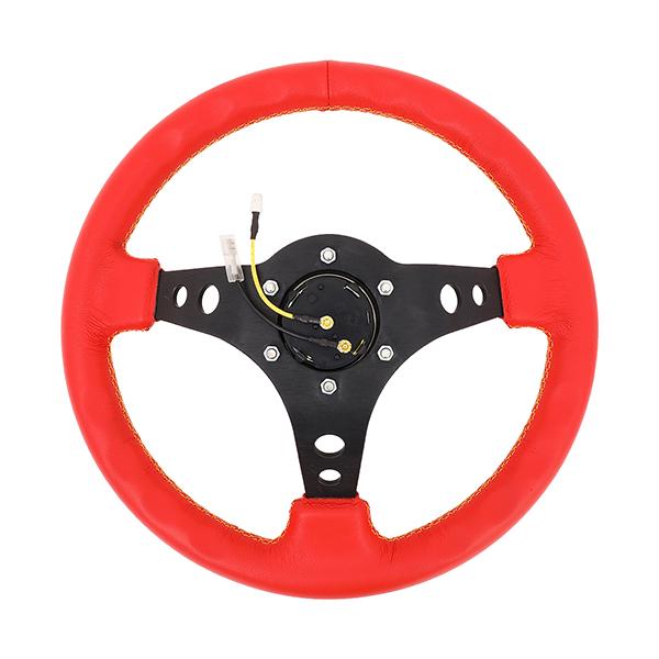 Nrg Innovations - 350mm Steering Wheel - 3Deep Dish - Red Leather Grip Yellow Stitch - 5