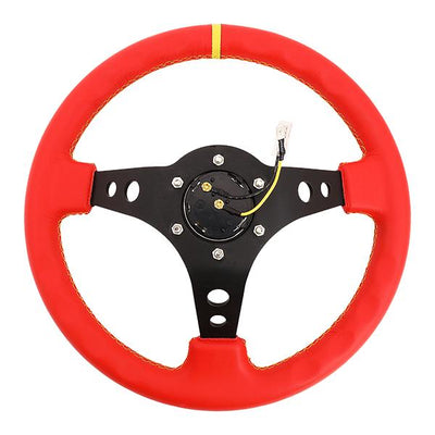 Nrg Innovations - 350mm Steering Wheel - 3Deep Dish - Red Leather Grip - 5