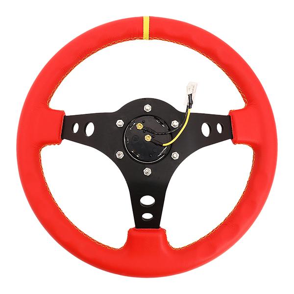 Nrg Innovations - 350mm Steering Wheel - 3Deep Dish - Red Leather Grip - 5