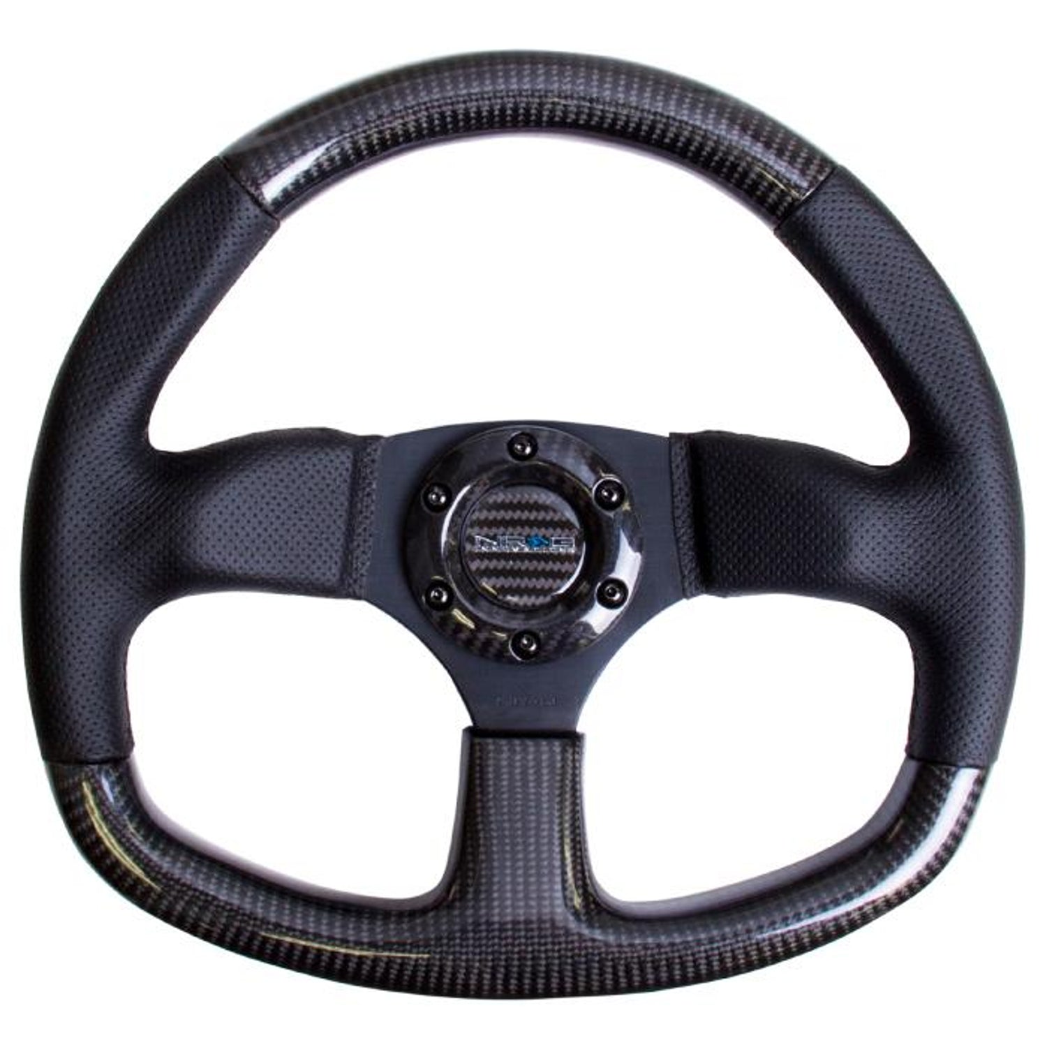320mm Flat Bottom Carbon Fiber+Leather Grip Steering Wheel<br>Universal