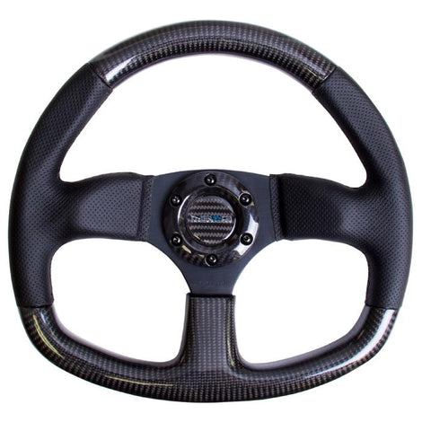 320mm Flat Bottom Carbon Fiber+Leather Grip Steering Wheel<br>Universal