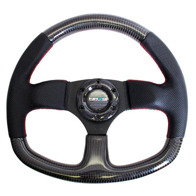 320mm Flat Bottom Carbon Fiber+Leather Grip Steering Wheel<br>Universal