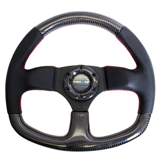 320mm Flat Bottom Carbon Fiber+Leather Grip Steering Wheel<br>Universal