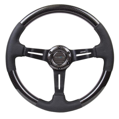 350mm 1.5 in. Deep Dish Carbon Fiber+Leather Grip Steering Wheel<br>Universal