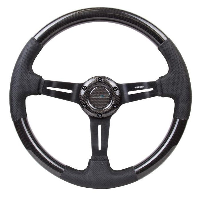 350mm 1.5 in. Deep Dish Carbon Fiber+Leather Grip Steering Wheel<br>Universal