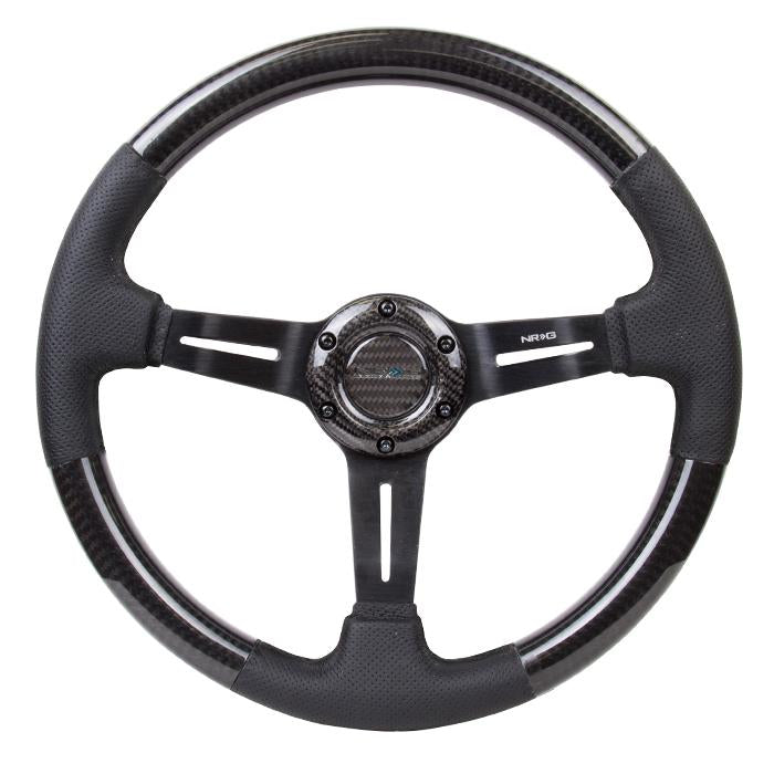 350mm 1.5 in. Deep Dish Carbon Fiber+Leather Grip Steering Wheel<br>Universal