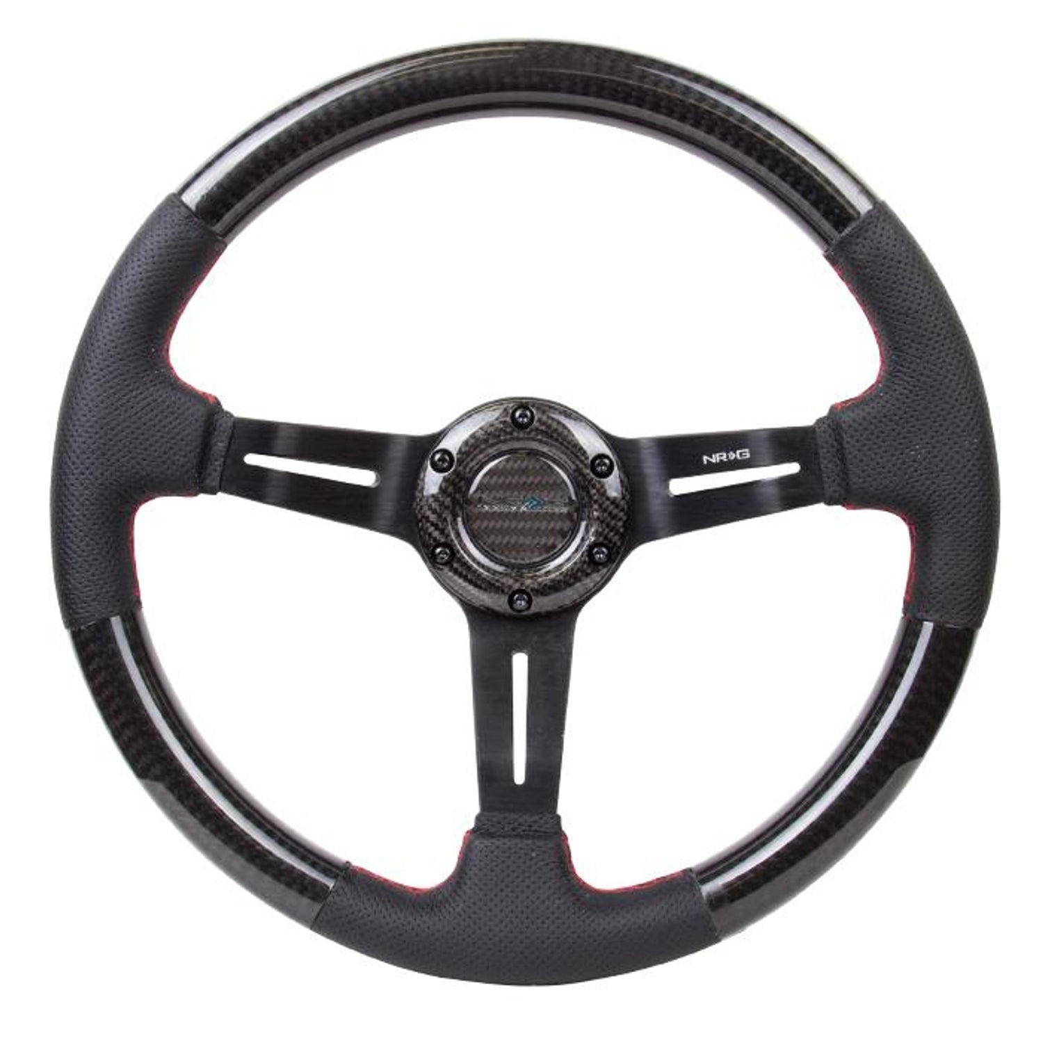 350mm 1.5 in. Deep Dish Carbon Fiber+Leather Grip Steering Wheel<br>Universal