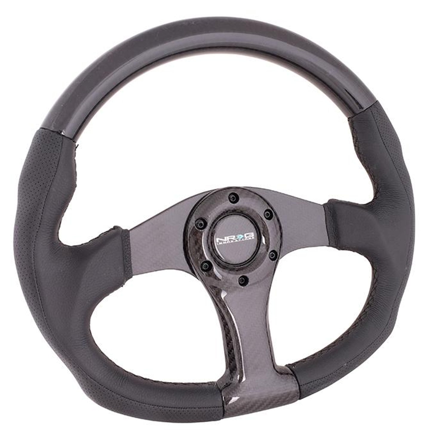 350mm Flat Bottom Carbon Fiber+Leather Grip Steering Wheel<br>Universal