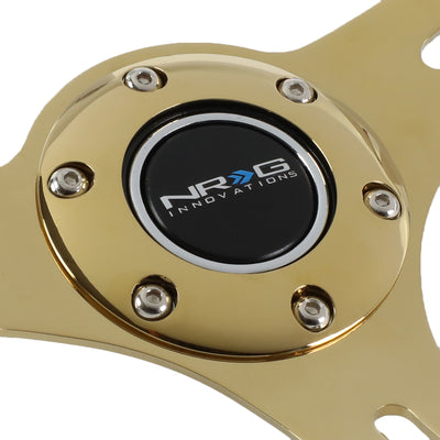 NRG Innovations - Steering Wheel - 350mm Diameter - White Wood Grain Grip Chrome Gold Spoke - W Horn - 2