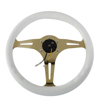 NRG Innovations - Steering Wheel - 350mm Diameter - White Wood Grain Grip Chrome Gold Spoke - W Horn - 5