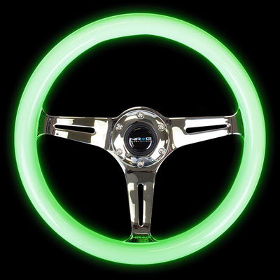 Nrg Innovations - 350mm Steering Wheel - 2Deep Dish - Glow In Dark Wood Grip - 2