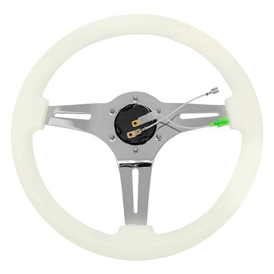 Nrg Innovations - 350mm Steering Wheel - 2Deep Dish - Glow In Dark Wood Grip - 5