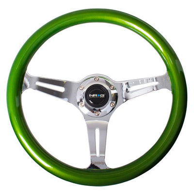 Nrg Innovations - 350mm Steering Wheel - 2Deep Dish - Green Colored Wood Grip - 2