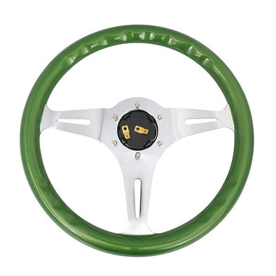 Nrg Innovations - 350mm Steering Wheel - 2Deep Dish - Green Colored Wood Grip - 5