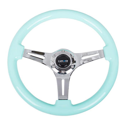 Nrg Innovations - 350mm Steering Wheel - 2Deep Dish - Mint Flost Colored Wood Grip - 2