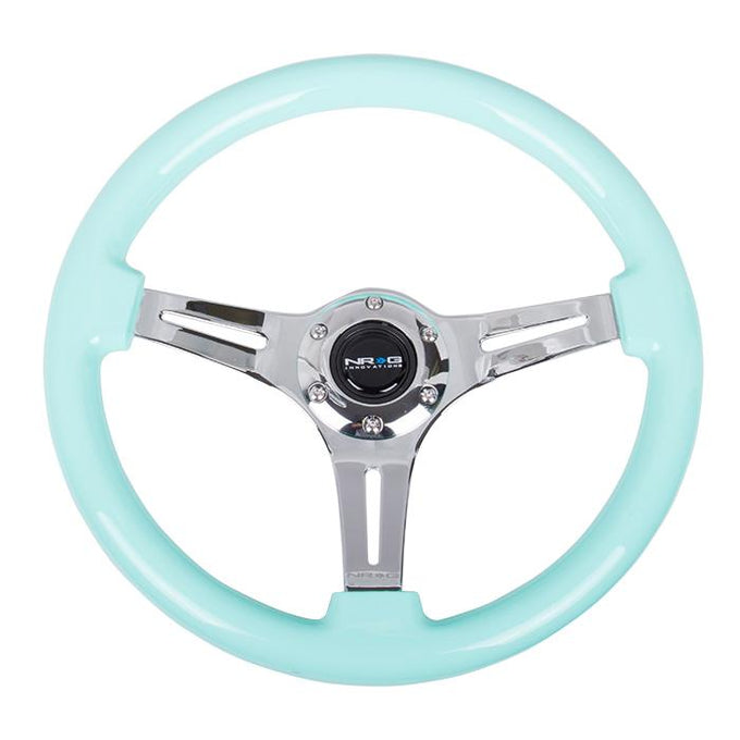 Nrg Innovations - 350mm Steering Wheel - 2Deep Dish - Mint Flost Colored Wood Grip - 2