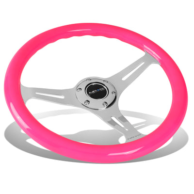 NRG Innovations - Steering Wheel - 350mm Diameter - Neon Pink Wood Grain Grip Chrome Spoke - W Horn - 1