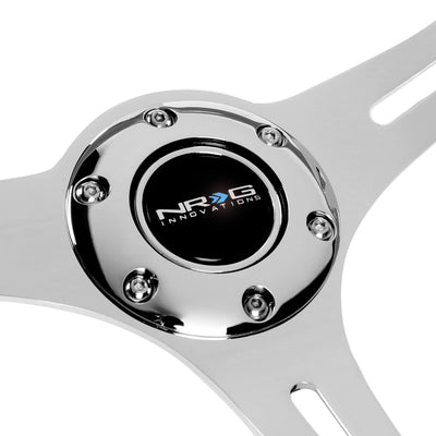NRG Innovations - Steering Wheel - 350mm Diameter - Neon Purple Wood Grain Grip Chrome Spoke - W Horn - 2