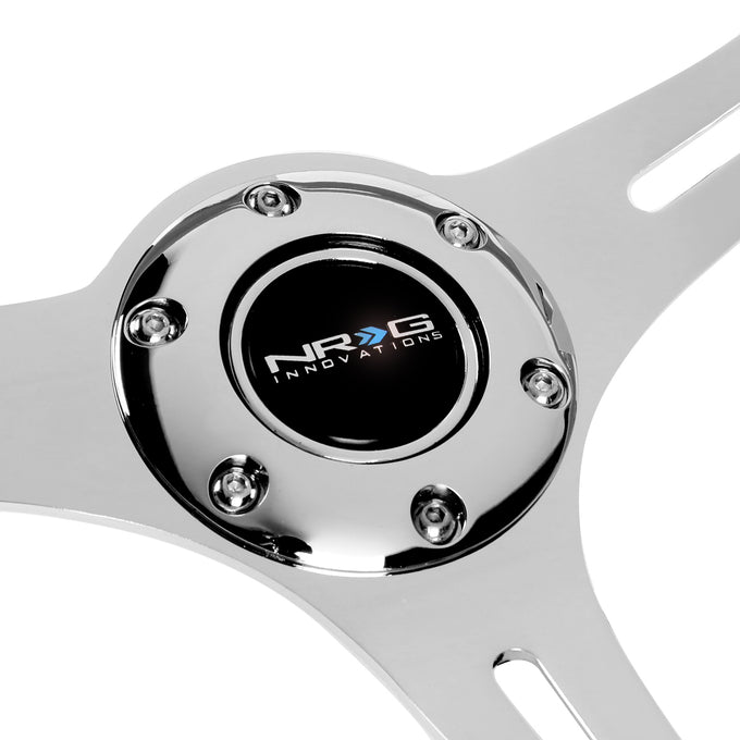 NRG Innovations - Steering Wheel - 350mm Diameter - Neon Purple Wood Grain Grip Chrome Spoke - W Horn - 2
