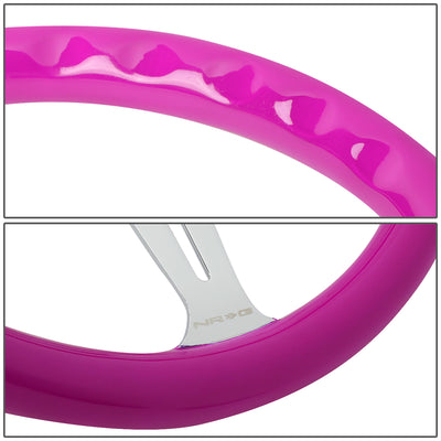 NRG Innovations - Steering Wheel - 350mm Diameter - Neon Purple Wood Grain Grip Chrome Spoke - W Horn - 3