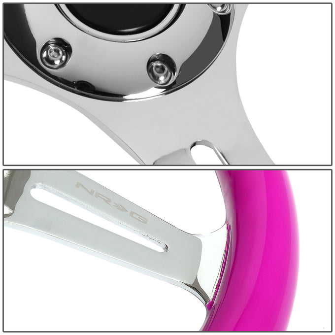NRG Innovations - Steering Wheel - 350mm Diameter - Neon Purple Wood Grain Grip Chrome Spoke - W Horn - 4
