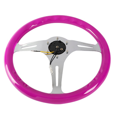 NRG Innovations - Steering Wheel - 350mm Diameter - Neon Purple Wood Grain Grip Chrome Spoke - W Horn - 5