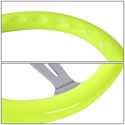 NRG Innovations - Steering Wheel - 350mm Diameter - Neon Yellow Wood Grain Grip Chrome Spoke - W Horn - 3