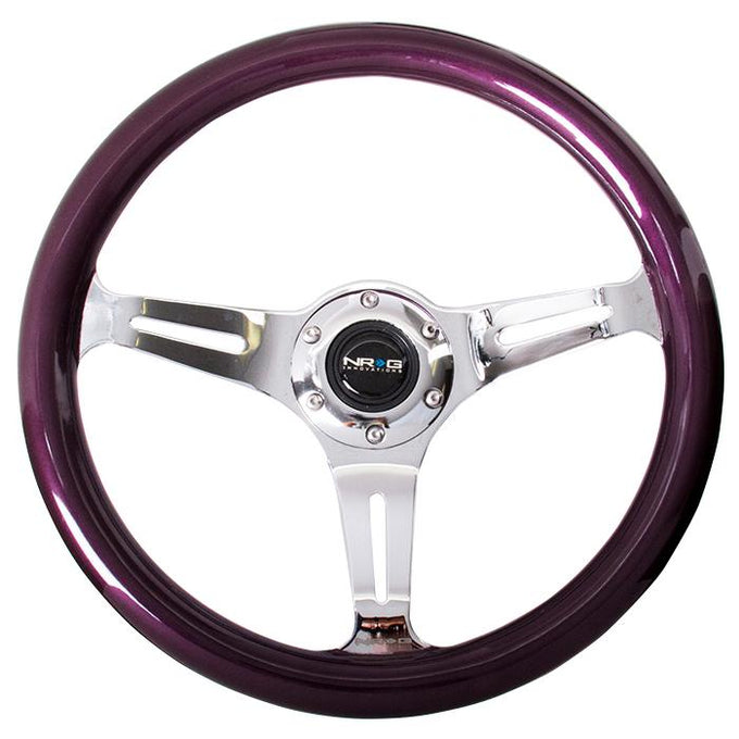 Nrg Innovations - 350mm Steering Wheel - 2Deep Dish - 3-Spokes Purple Colored Wood Grip - 2