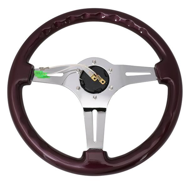 Nrg Innovations - 350mm Steering Wheel - 2Deep Dish - 3-Spokes Purple Colored Wood Grip - 5