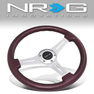 Nrg Innovations - 350mm Steering Wheel - 2Deep Dish - 3-Spokes Purple Colored Wood Grip - 1