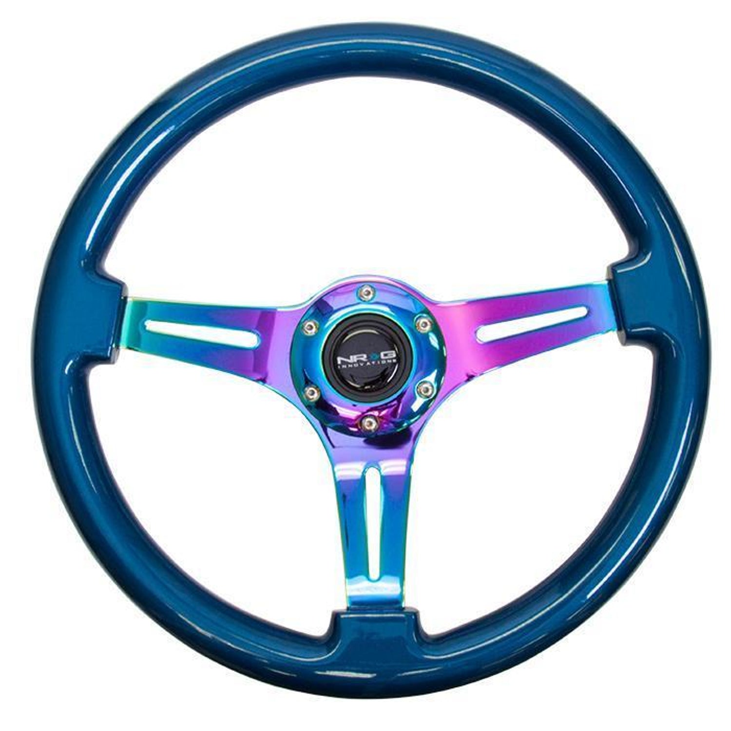 350mm Blue Wood Grain Neochrome Spoke Steering Wheel<br>Universal