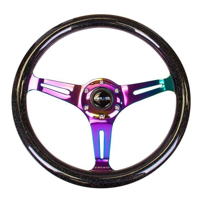 350mm Sparkled Wood Grain Neochrome Spoke Steering Wheel<br>Universal