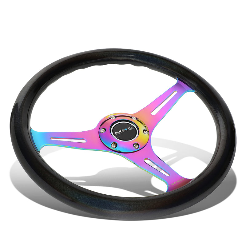 NRG Innovations - Steering Wheel - 350mm Diameter - Neo Chrome Spoke Chameleon Sparkle Wood - W Horn - 1