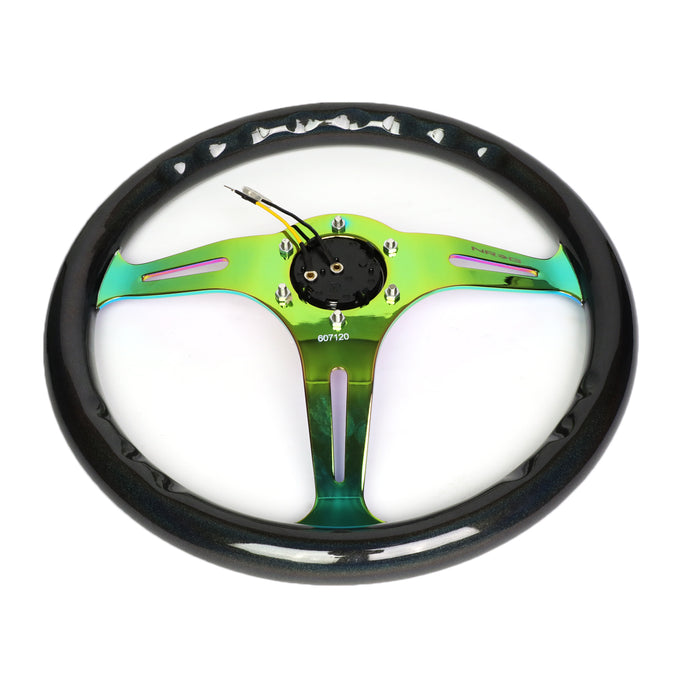 NRG Innovations - Steering Wheel - 350mm Diameter - Neo Chrome Spoke Chameleon Sparkle Wood - W Horn - 5
