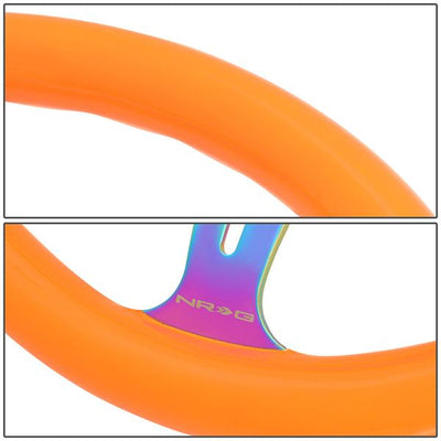 NRG Innovations - Steering Wheel - 350mm - W/Horn Button - Neon Orange Wood Grain Neo Chrome Spoke - 3