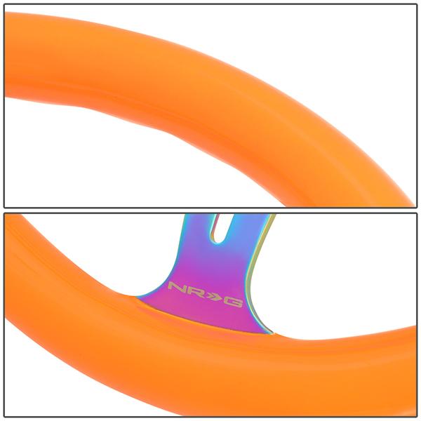 NRG Innovations - Steering Wheel - 350mm - W/Horn Button - Neon Orange Wood Grain Neo Chrome Spoke - 3