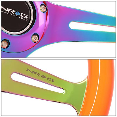 NRG Innovations - Steering Wheel - 350mm - W/Horn Button - Neon Orange Wood Grain Neo Chrome Spoke - 4