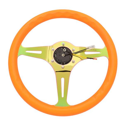 NRG Innovations - Steering Wheel - 350mm - W/Horn Button - Neon Orange Wood Grain Neo Chrome Spoke - 5