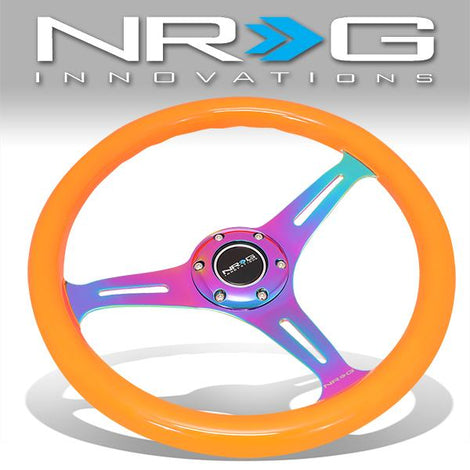 NRG Innovations - Steering Wheel - 350mm - W/Horn Button - Neon Orange Wood Grain Neo Chrome Spoke - 1
