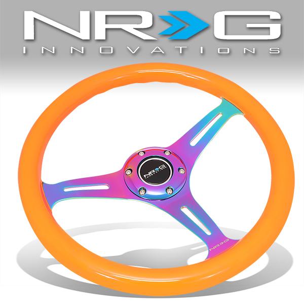 NRG Innovations - Steering Wheel - 350mm - W/Horn Button - Neon Orange Wood Grain Neo Chrome Spoke - 1