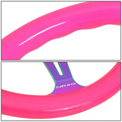 NRG Innovations - Steering Wheel - 350mm - W/Horn Button - Neon Pink Wood Grain Neo Chrome Spoke - 3